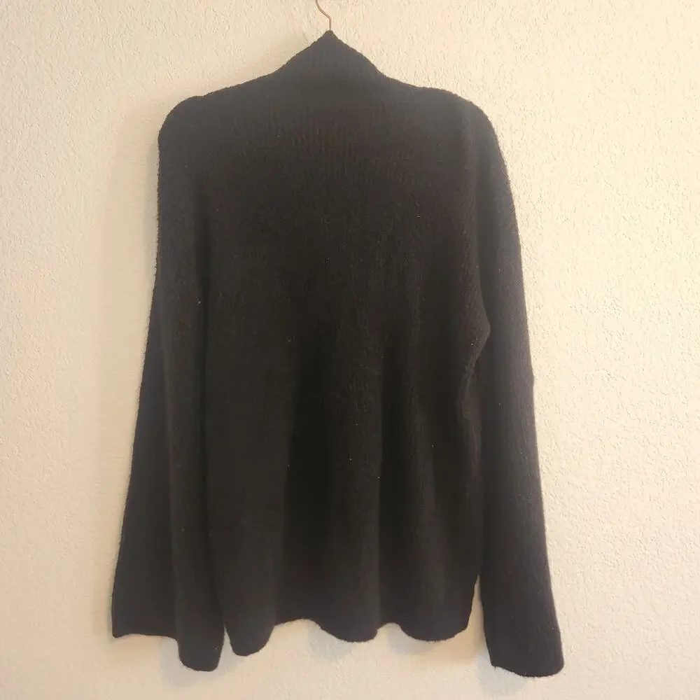 French Connection Women's Sz Small Black Flossy High Neck Bell Sleeve Jumper NWT